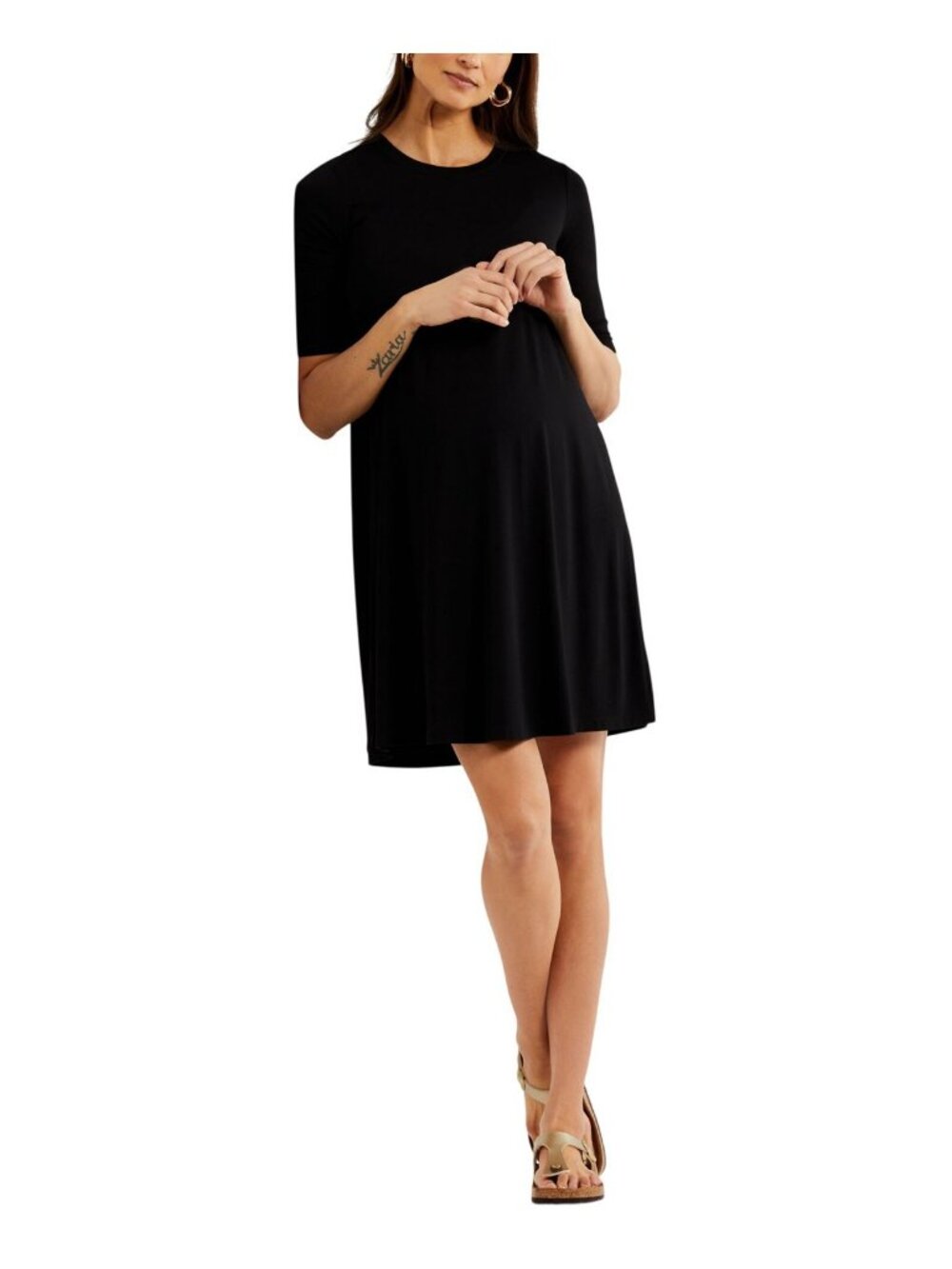 NWT A Pea in the Pod Womens Knit A-Line Maternity Dress Black L